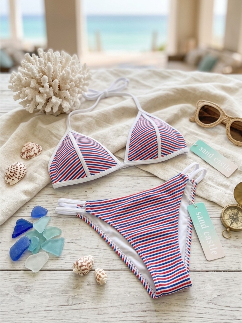 Sand Castle Patriotic Stripes Bikini NWT